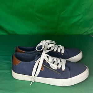 Navy Canvas Sneakers with Brown Accents